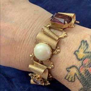 Vintage Art Arthur Etruscan  Purple and Gold bracelet 8” women’s gorgeous